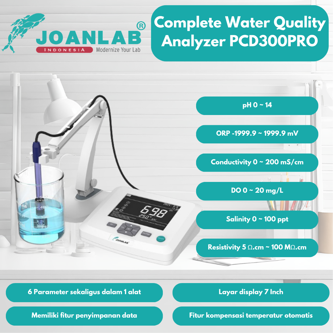 JOANLAB Desktop pH Meter Salinity ORP Dissolved Oxygen Conductivity Resistivity Bench Water Quality Analysis Lab PCD300Pro