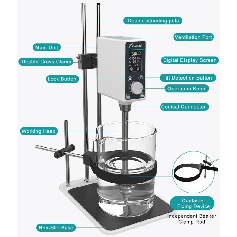 JOANLAB Overhead Homogenizer Homogenisasi Skala Besar 15000 RPM HZ-500MAX