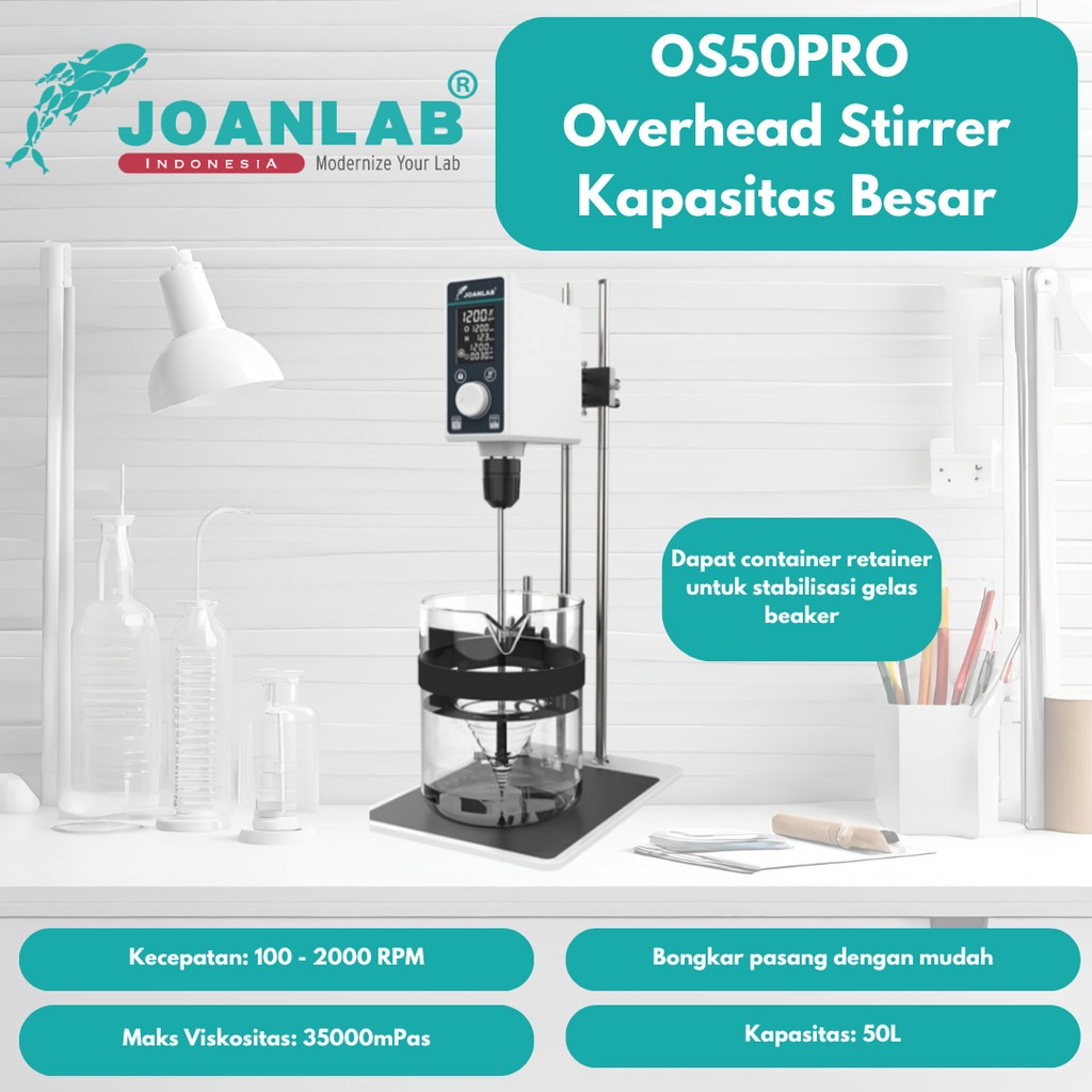 JOANLAB Overhead Stirrer Kapasitas Besar 50 Liter Lab Industrial Kosmetik OS50PRO