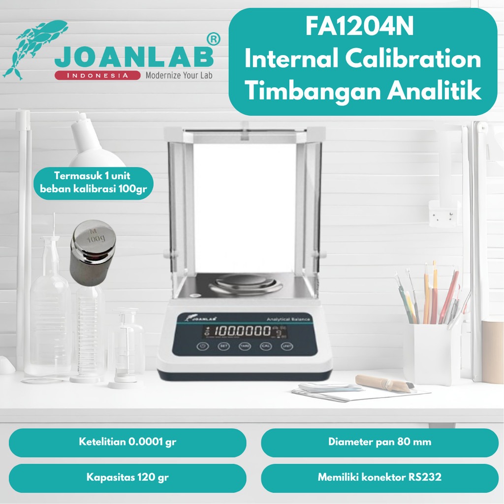 JOANLAB Timbangan Analitik Analytic Balance Ketelitian 0.0001 gram Kapasitas 120 gr FA1204N