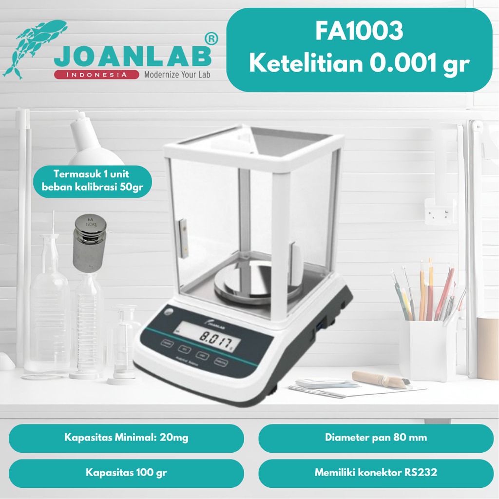 JOANLAB Timbangan Analitik Analytic Balance Ketelitian 0.001 gram Kapasitas 100 gr FA1003