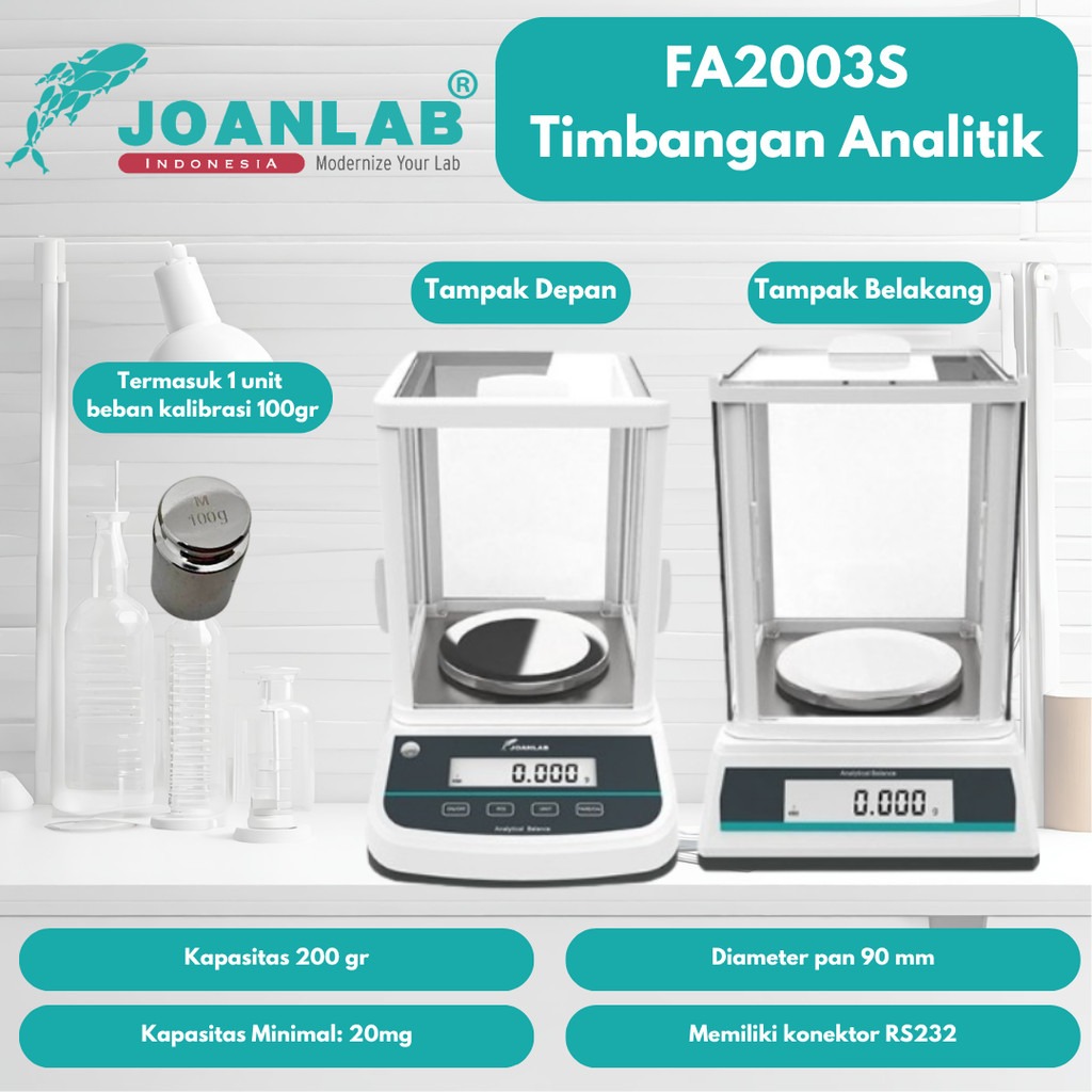 JOANLAB Digital Analytical Balance Dual Display Timbangan Dua Layar 0.001 gram 200 gr FA2003S