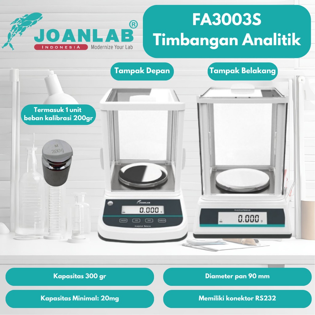 JOANLAB Digital Analytical Balance Dual Display Timbangan Dua Layar 0.001 gram 300 gr FA3003S