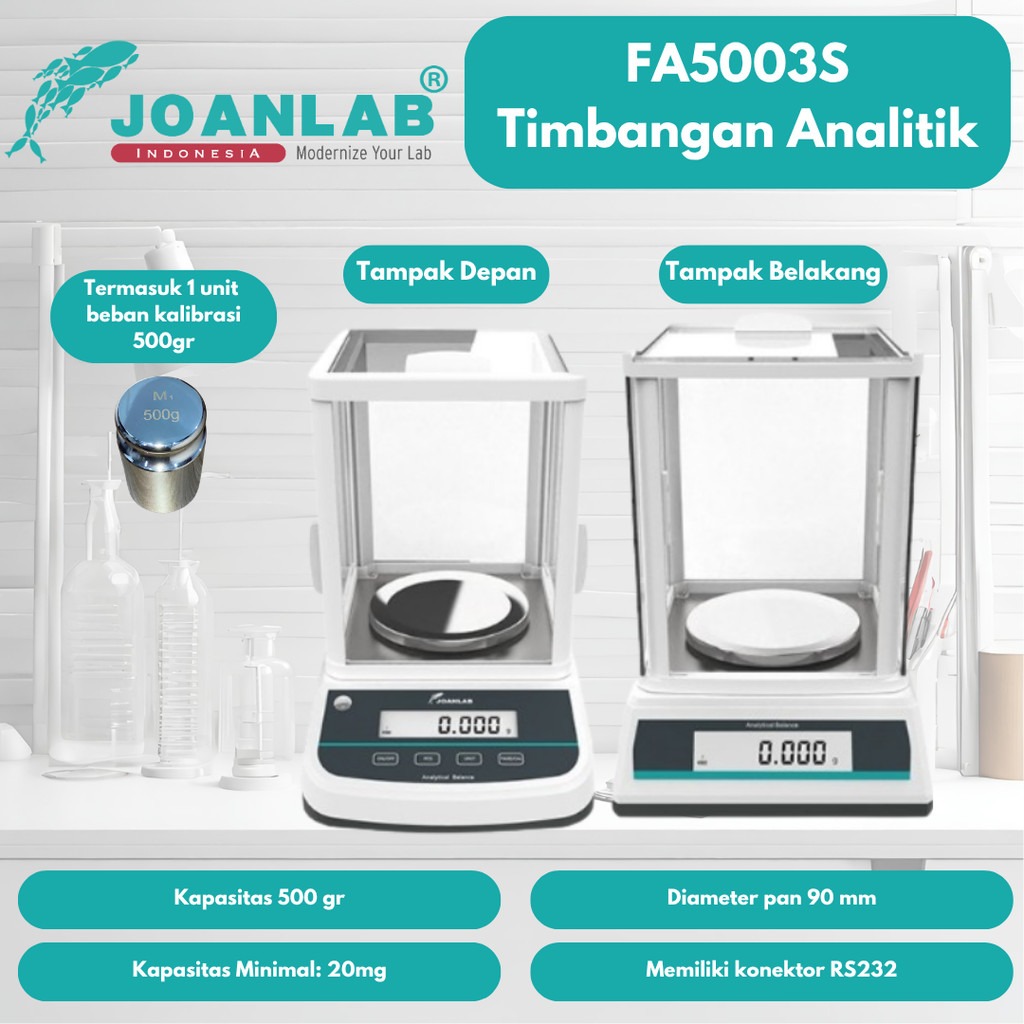 JOANLAB Digital Analytical Balance Dual Display Timbangan Dua Layar 0.001 gram 500 gr FA5003S