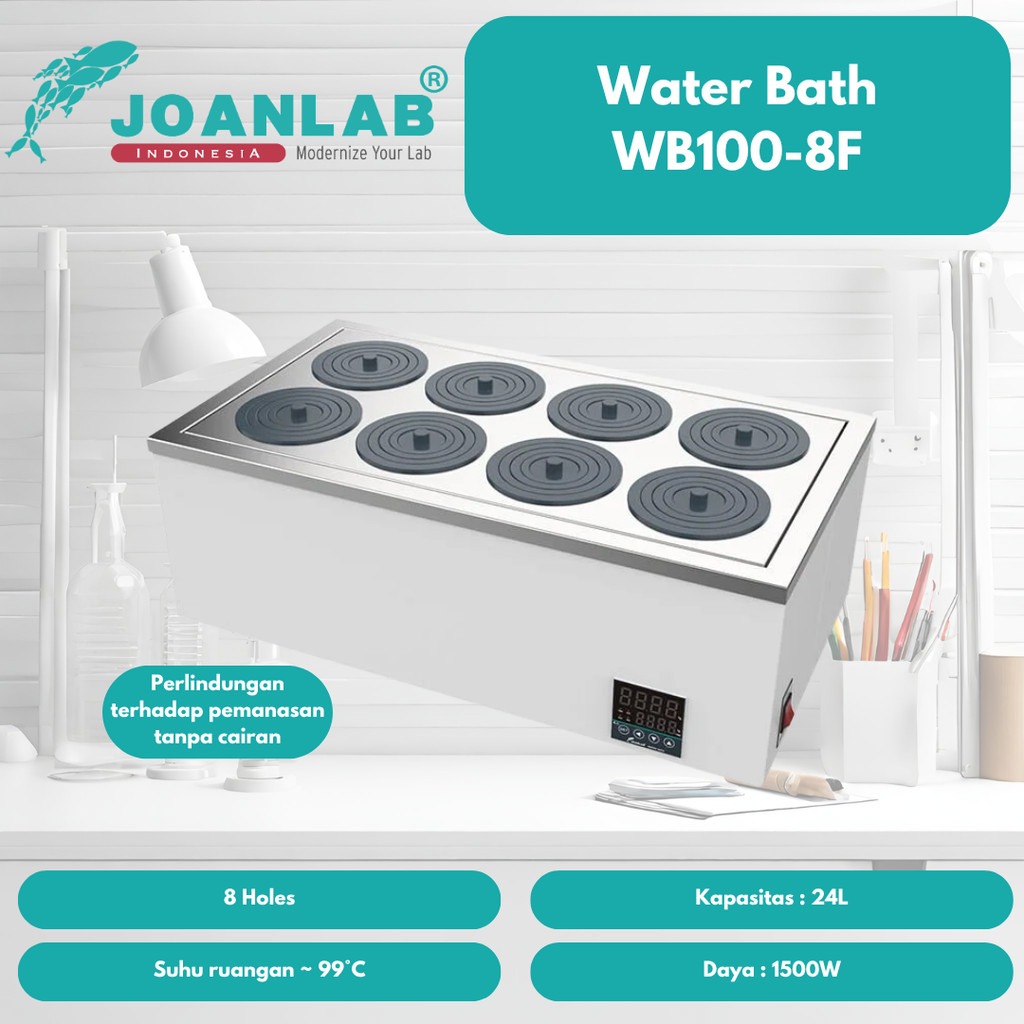 JOANLAB Water Bath Digital 8 Hole Lubang Timer WB100-8F