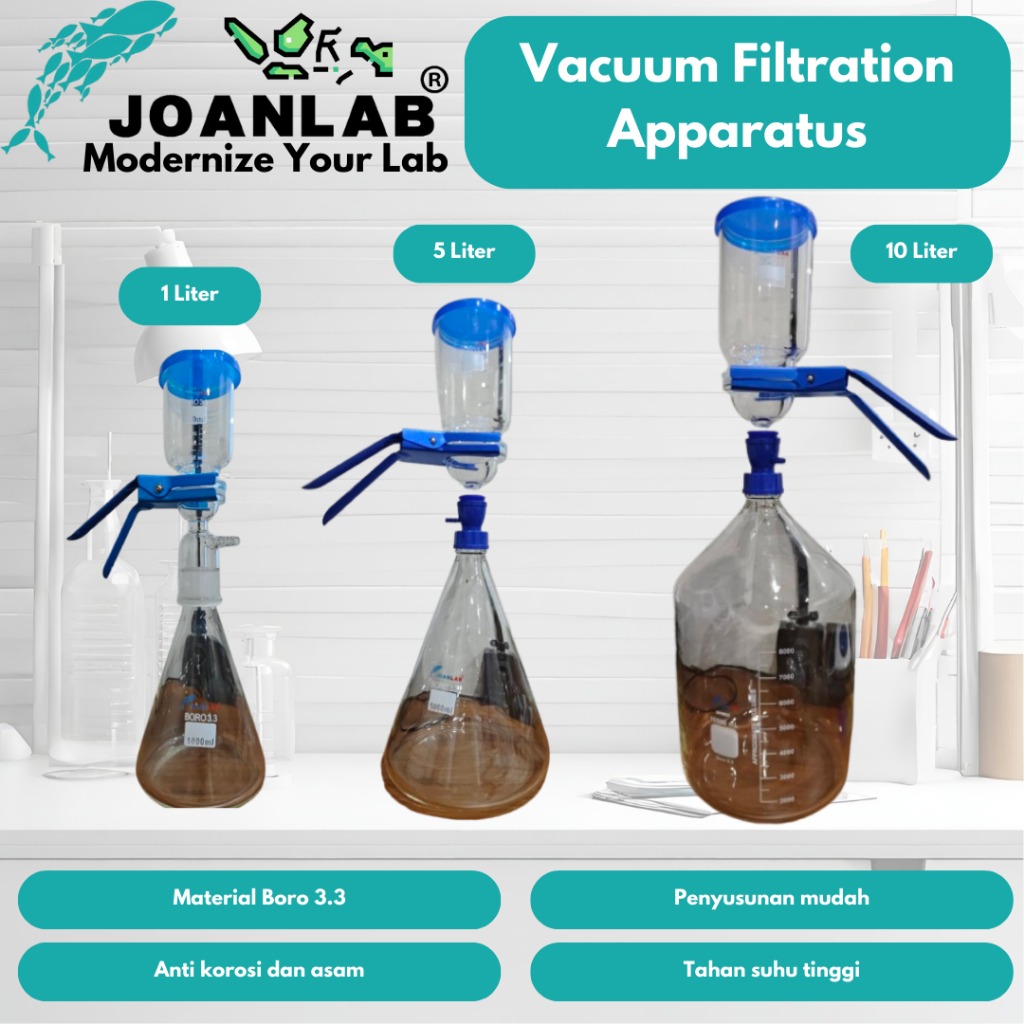 JOANLAB Vacuum Filter Apparatus Wadah Filtrasi Vakum 10 Liter Boro 3.3