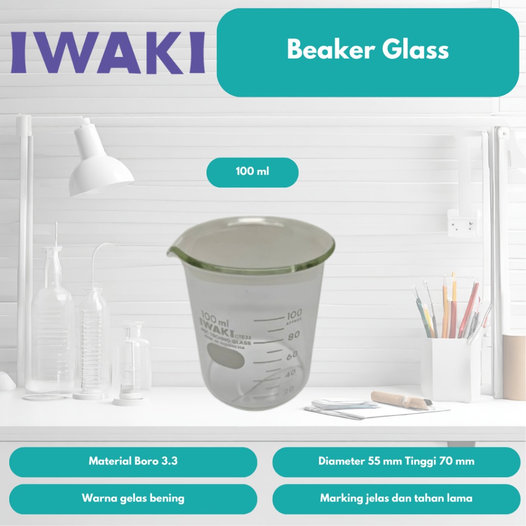 IWAKI Beaker Glass Gelas Kimia Boro 3.3 100 ml