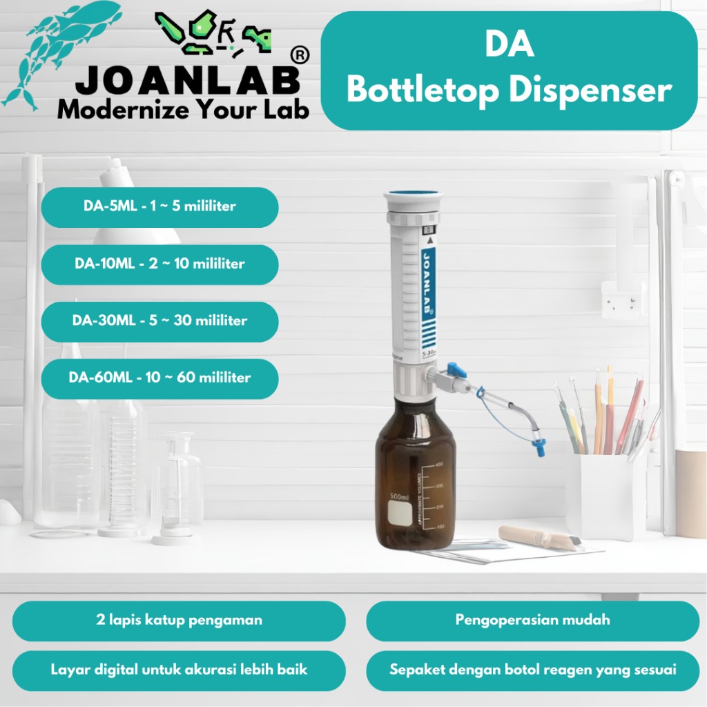 JOANLAB Bottletop Dispenser Botol Reagen Lab DA-30ML Paket dengan Botol
