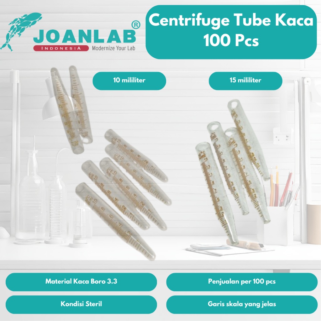 JOANLAB Centrifuge Tube Kaca Glass Tabung Sentrifugal 10 ml isi 100 pcs
