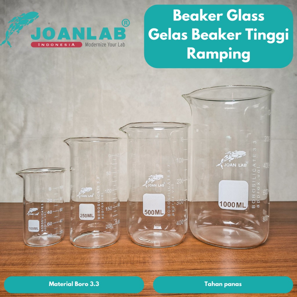 JOANLAB Tall Beaker Glass Gelas Beaker Tinggi Ramping Boro 3.3 250 ml