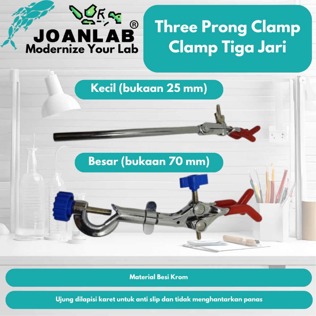 JOANLAB Three Prong Clamp Klem Tiga Jari Bukaan 25 mm Ukuran Kecil