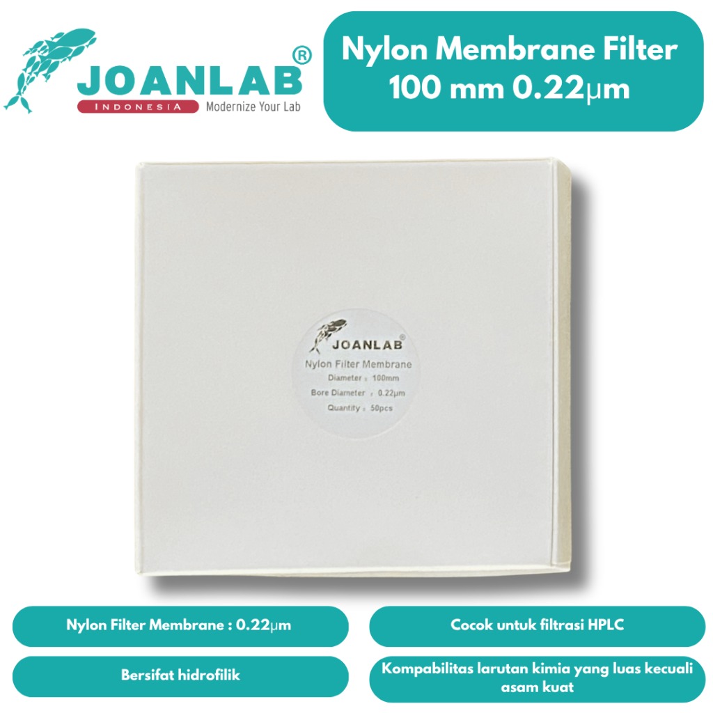 JOANLAB Filter Membrane Nylon Diameter 100 mm Pore 0.22 mikrometer isi 50 Lembar