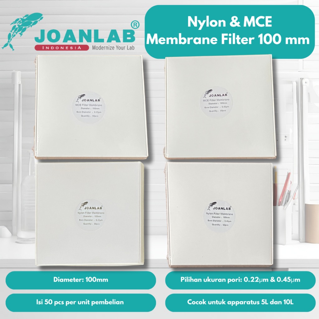 JOANLAB Filter Membrane Nylon Diameter 100 mm Pore 0.22 mikrometer isi 50 Lembar