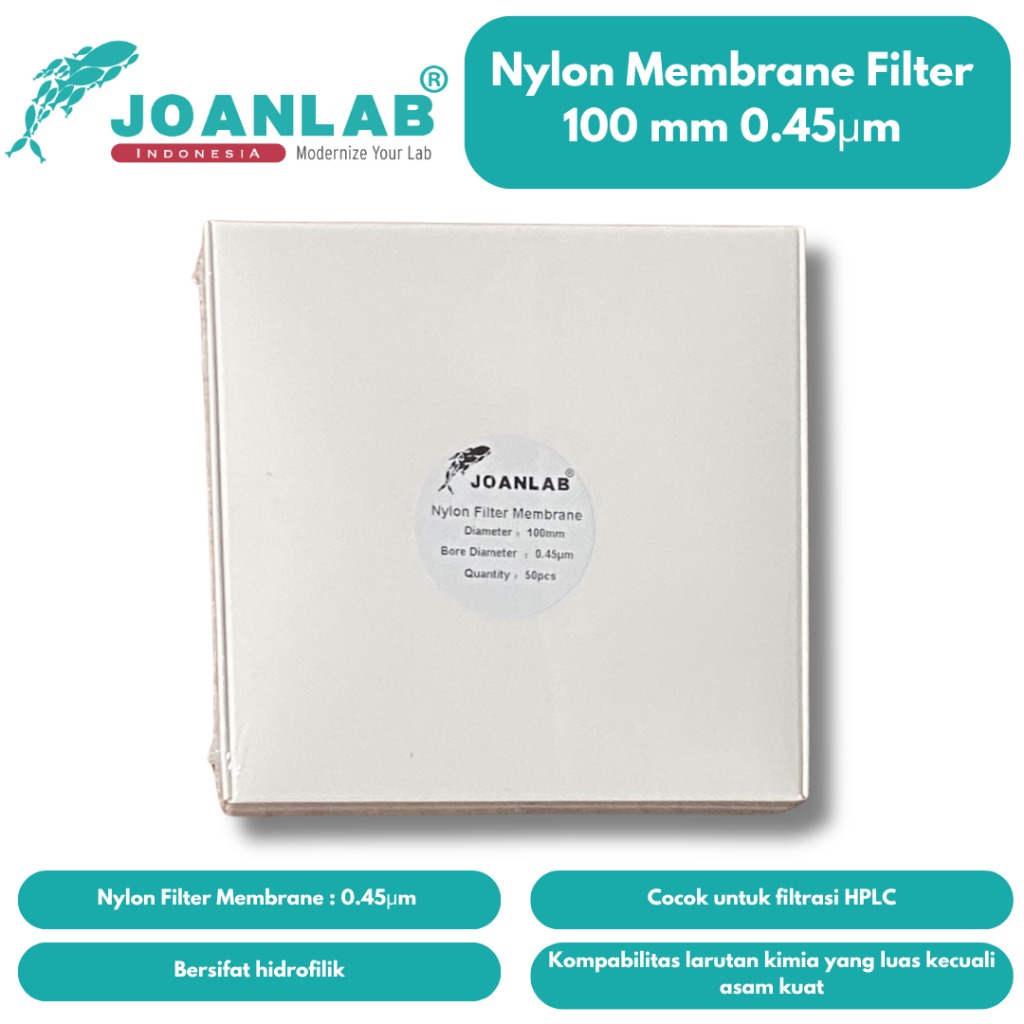 JOANLAB Filter Membrane Nylon Diameter 100 mm Pore 0.45 mikrometer isi 50 Lembar