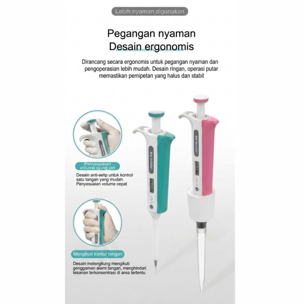 JOANLAB Micropipette Autoclaveable Pipet Mikro Autoklaf Kuat Asam Basa Y2.5/Y10/Y20/Y50/Y100/Y200/Y1000/Y5000/Y10000