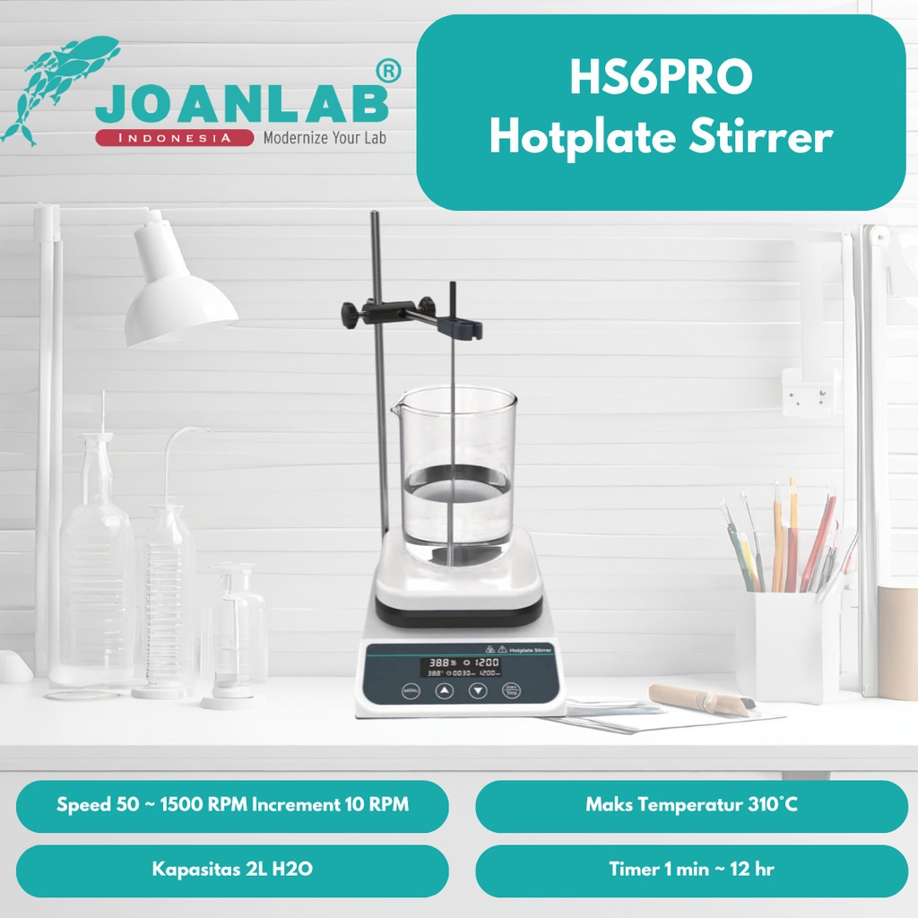 JOANLAB Heating Magnetic Stirrer Digital Display Thermostatic 2L 310C Plate Pemanas HS6PRO