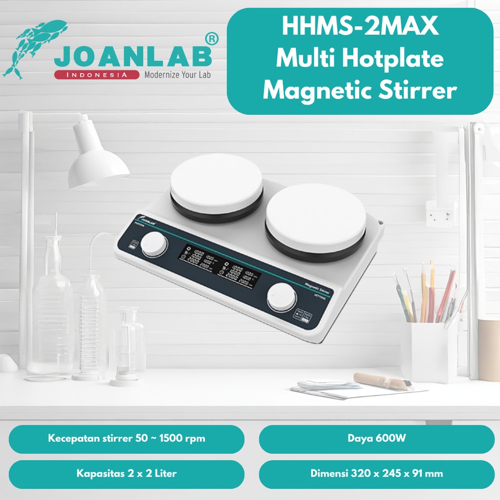 JOANLAB High Heating Hotplate Magnetic Stirrer 2 Platform Pemanas Pengaduk 2 Wadah HHMS-2MAX